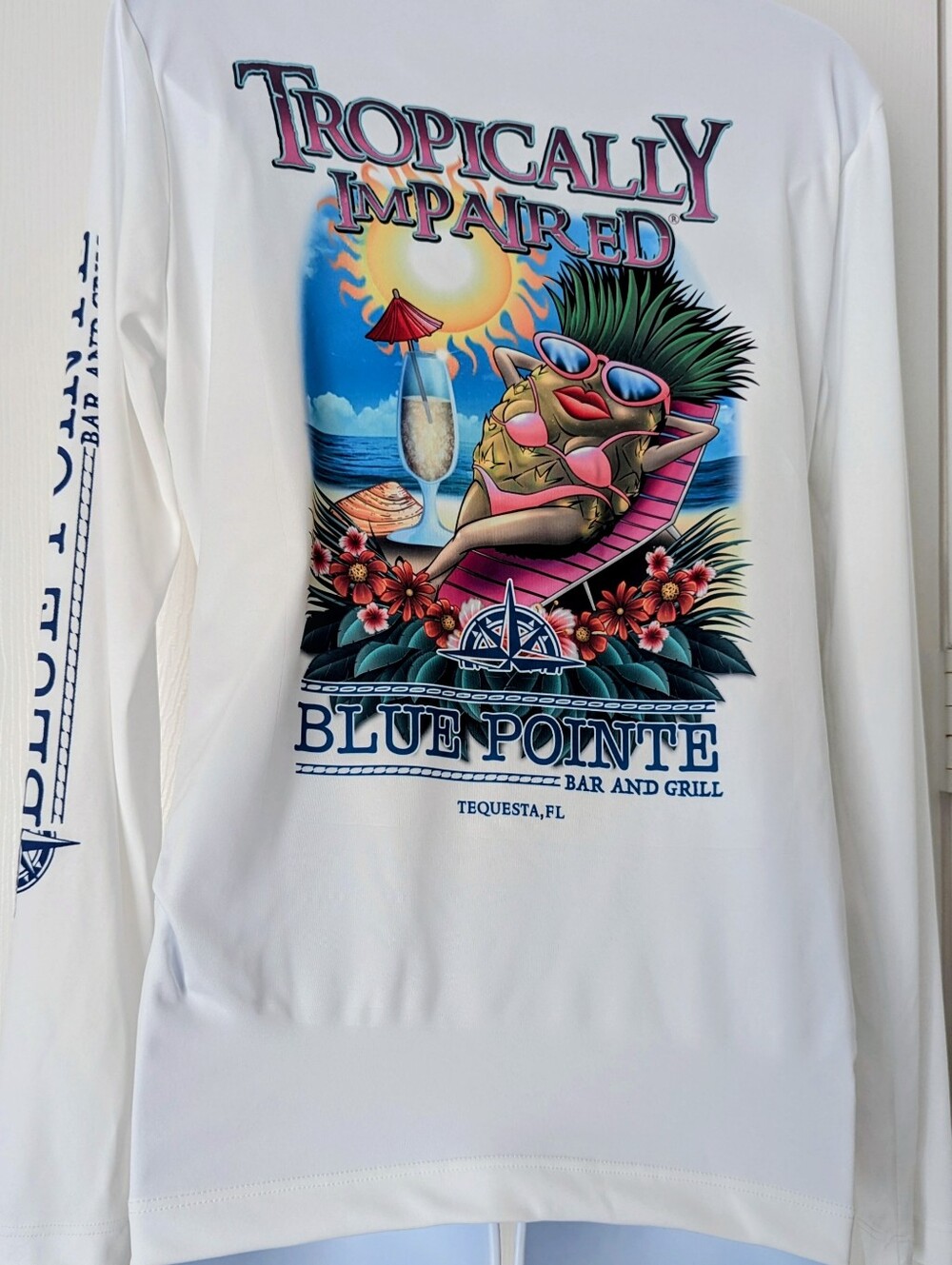 Sport-Tek White Long Sleeve Tee with Multicolor Tropical Graphic